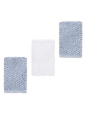 Wild Sage Savannah Quick Dry 90% Cotton HAND TOWELS = 2 Blue Fog + 1 White